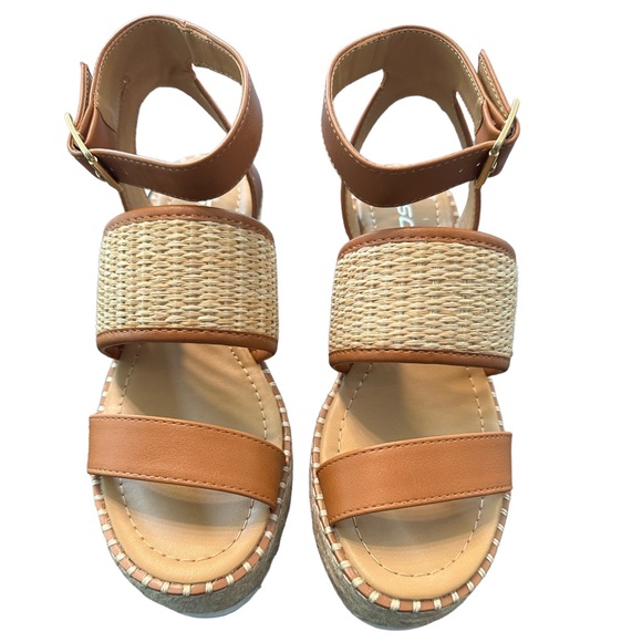 NWOB - SODA Natural Woven Platform Wedge Espadrille Sandals - Picture 1 of 5